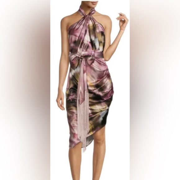 Belle Badgley Mischka Dresses & Skirts - NWT BELLE BADGLEY MISCHKA Jen Halter Neck Satin Asymmetrical Hem Dress Sz 6